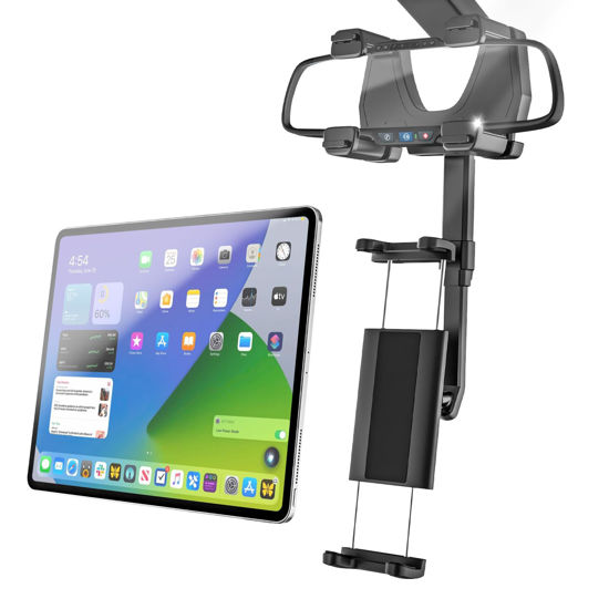 Picture of Kolasels Car Rear View Mirror Tablet Holder Mount [4 Claws Anti-Shake Design] 360° Rotatable Retractable Rear View Mirror Phone Holder for Car, Rearview Mirror Tablet Holder for 4-13" iPad Pro Air