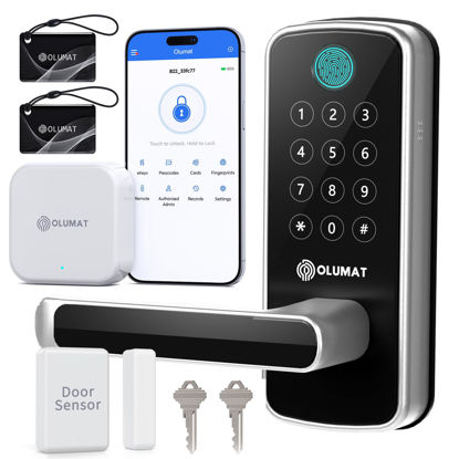 Picture of Smart Door Lock with WiFi Gateway, Keyless Entry Door Lock with Handle - Smart Locks for Front Door with Keypad - Fingerprint Door Lock - App Control - Smart Lock with Door Sensor - Auto Lock