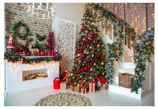 Picture of YYNXSY 7X5FT Christmas Theme Photography Background Fireplace Christmas Tree Background Picture Photo Background Newborn Holiday Room Decoration Banner Christmas Eve Party YY-3509