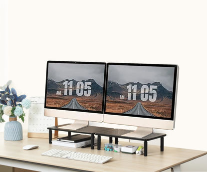 Picture of VONDETYR Monitor Stand for Desk - 2 Pack Monitor Riser ,Adjustable Laptop Riser,Desk Organizer Desktop Printer Laptop Storage Shelf,Mesh Metal Computer Item Stand