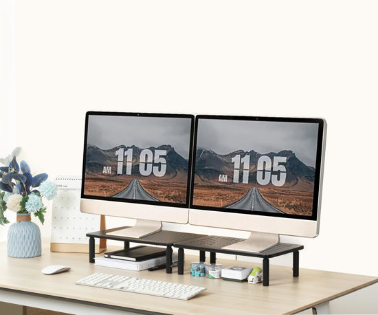 Picture of VONDETYR Monitor Stand for Desk - 2 Pack Monitor Riser ,Adjustable Laptop Riser,Desk Organizer Desktop Printer Laptop Storage Shelf,Mesh Metal Computer Item Stand
