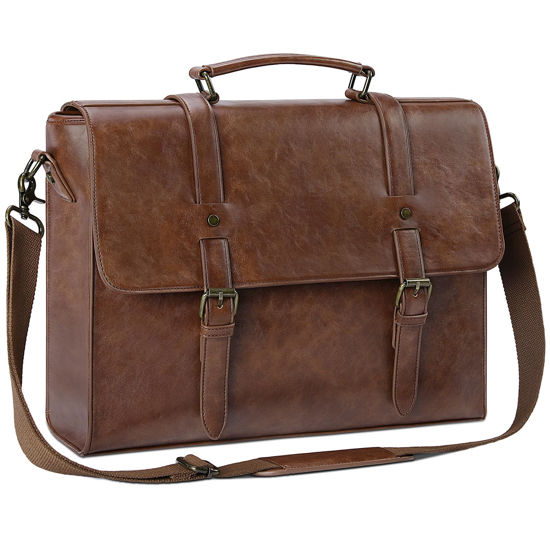 Picture of Leather Mens Messenger Bag Vintage 15.6 Inch Waterproof Leather Laptop Briefcase Satchel Shoulder Bag Computer Laptop Bag, Dark brown