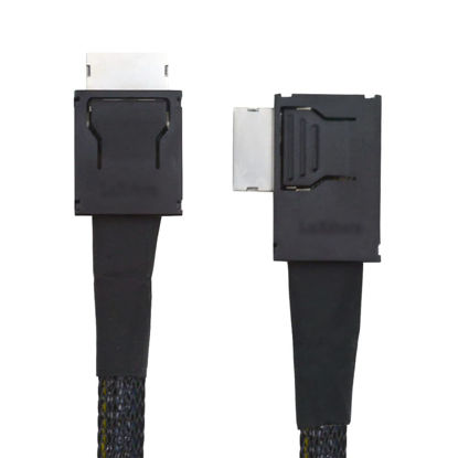 Picture of xiwai Left Angled 90 Degree Connector Dual Shield OcuLink PCIe 4.0 PCI-Express SFF-8611 4i Male to SFF-8611 Male Data Active Cable for External eGPU SSD, 50cm