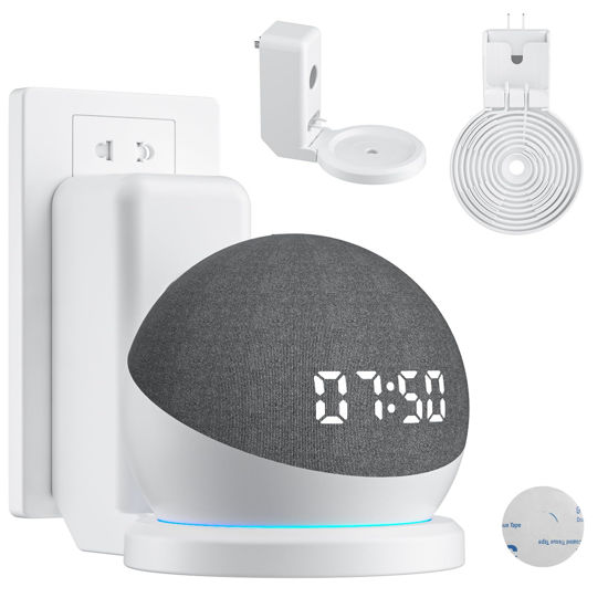 Picture of Wall Mount Holder for Echo Dot 5th 4th Generation, Outlet Hanger Stand with Built-in Cable Management, Hide Messy Wires Wall Holder, Space Saving Holder Stand for Echo Dot Kids 5th 4th Gen, White
