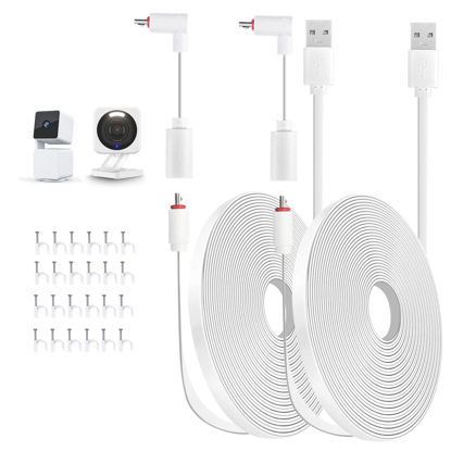 Picture of AYIIFEI 20FT Power Extension Cable for Wyze Cam v4, Wyze Cam Pan v3, Wyze OG, Wyze Cam v3, and v3 Pro Indoor/Outdoor, Waterproof Flat Micro USB Charging Power Cord for Security Camera 2 Pack