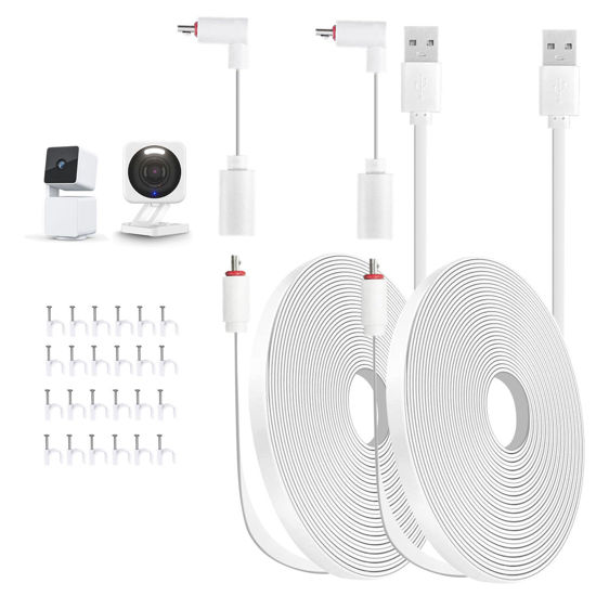 Picture of AYIIFEI 20FT Power Extension Cable for Wyze Cam v4, Wyze Cam Pan v3, Wyze OG, Wyze Cam v3, and v3 Pro Indoor/Outdoor, Waterproof Flat Micro USB Charging Power Cord for Security Camera 2 Pack