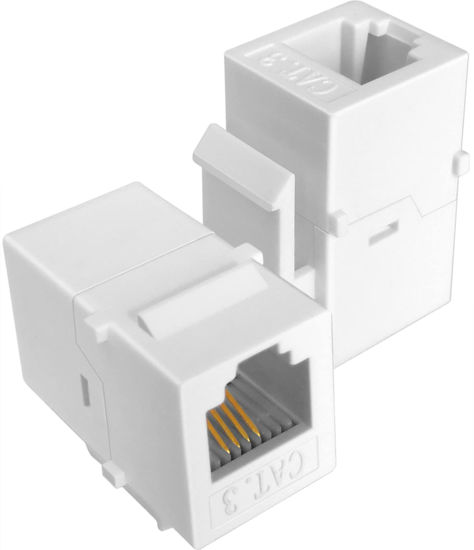 Picture of NECABLES 2Pack CAT3 Telephone Keystone Jack Phone Keystone Coupler RJ11 6P4C Female to Female White