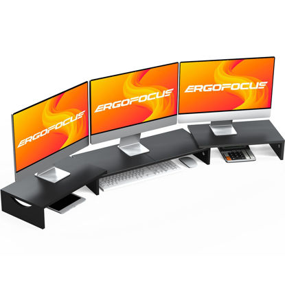 Picture of ErgoFocus Triple Monitor Stand Riser, Extra Long Monitor Riser for 1~2~3 Monitors, Dual Monitor Stand with Length and Angle Adjustable, 3 Shelf Monitor Stand for Desk