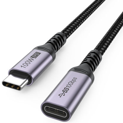 Picture of DteeDck USB C Extension Cable 6.6ft, 100W Charging/10Gbps Data Transfer/4K Video USBC 3.2 Type C Extender Cord, USB3.2 Gen2 Male to Female for Laptop Tablet Mobile Phone and More