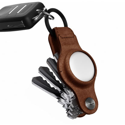 Picture of KeySmart Leather AirTag Key Holder, Compatible Apple AirTag Keychain, Air Tag Keyholder Key Organizer , Case for Apple AirTag Key Ring to Attach Car Key Fob - (up to 5 Keys, Brown)