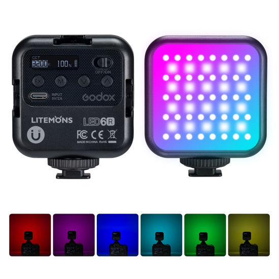 Picture of Godox LED6R RGB Video Light,360° Full Color LED Camera Light,HSI Adjustable 36000 Colors,CCT Bicolor 3200K～6500K,CRI 95,13 Scene Modes,Portable Photography Lighting Support Magnetic Attraction