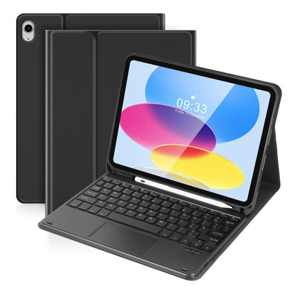 Picture of SOPPY Keyboard Case with Touchpad for iPad 10th Generation, Detachable Wireless Keyboard for iPad 10th Gen 10.9" 2022 (A2696/A2757/A2777), Slim Case with Pencil Holder for iPad 10th Gen 2022, Black