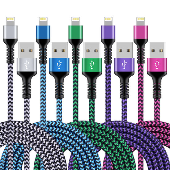 Picture of iPhone Charger [5Pack/6ft], Long Braided Lightning Cables, Fast Charging Power Adapter Cargador Cords for iPhone 14/13/12 Pro Max/12Pro/11 Pro Max/SE/XS/XR/8/7/6S Plus, iPad mini Air Pod Color Wire