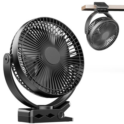 Picture of ATEngeus USB Desk Fan, Rechargeable Portable Fan, 8-Inch Clip on Fan, 10000mAh Stroller Fan, 4 Speeds Strong Airflow, 720° Rotation, with Sturdy Clamp, Suitable for home, office and stroller