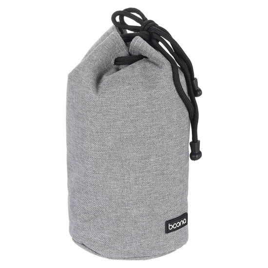 Picture of PATIKIL Soft Drawstring Lens Case, Lens Pouch Bag with Cotton Pad 4.7" OD Thick Fleece Cloth Camera Lens Bag for SLR Lens Water Cups, Grey