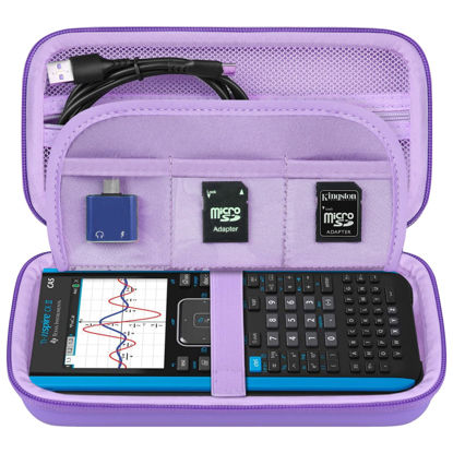Picture of Elonbo Carrying Case for Texas Instruments TI-Nspire CX II CAS/CX II/CX/CX CAS Color Graphing Calculator, Extra Mesh Pocket Fits Charging Cable, Charger, Manual, Purple