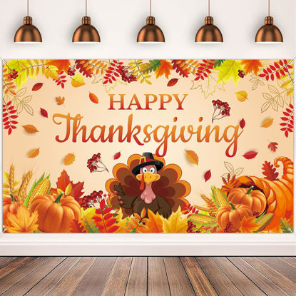 Picture of Happy Thanksgiving Backdrop, 72.8" X 43.3" Happy Thanksgiving Banner Thanksgiving Turkey Pumpkin Decoration Backdrop Autumn Fall Thanksgiving Photography Background Photo Booth Props