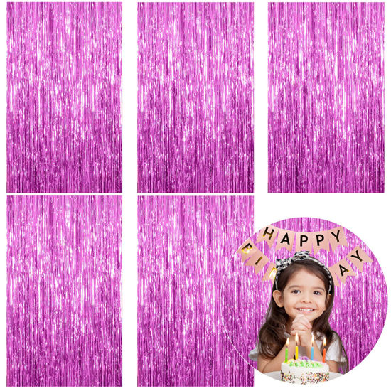 Picture of 5 Pack Foil Curtain Backdrop Metallic Tinsel Foil Fringe Curtains Photo Booth Props for Birthday Wedding Engagement Baby Shower Bachelorette Christmas Holiday Celebration Party Decorations