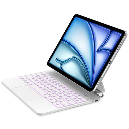 Picture of GOOJODOQ Magnetic Keyboard for iPad Air 11-inch (M2) 2024 & iPad Pro 11 inch (4th/3rd/2nd/1st) Gen 2022,iPad Air 5th/4th Gen 10.9",Click-Anywhere Trackpad with 7 Color Backlit Floating Keyboard-White