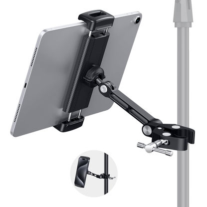 Picture of CreaDream Tablet Holder for Microphone Stand, Aluminum Mic Music Stand Holder Mount for Phone and iPad, Adjustable Tablet Holder Compatible with Devices from 4.7 to 13 inch Tablets & Smartphones
