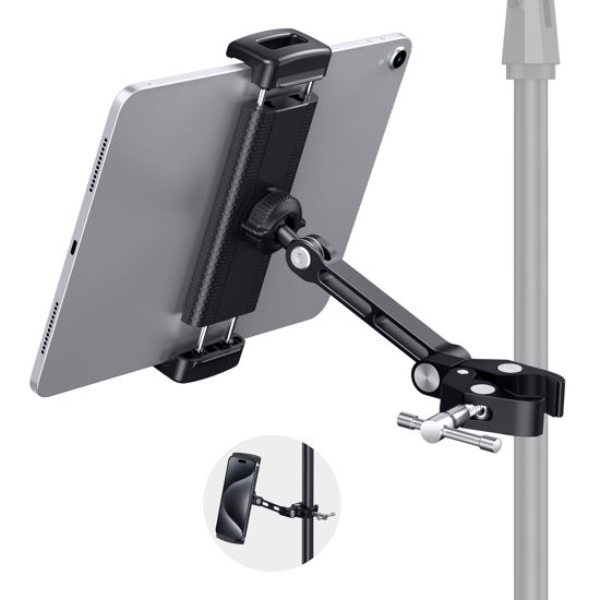 Picture of CreaDream Tablet Holder for Microphone Stand, Aluminum Mic Music Stand Holder Mount for Phone and iPad, Adjustable Tablet Holder Compatible with Devices from 4.7 to 13 inch Tablets & Smartphones