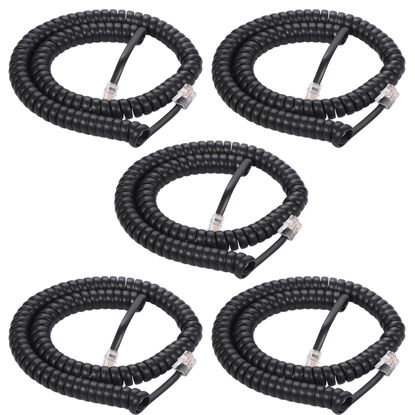 Picture of Seefeful Telephone Handset Cord, 8Ft Uncoiled / 1.4Ft Coiled Landline Phone Handset Cable 4P4C Telephone Accessory Black (5 Pack)