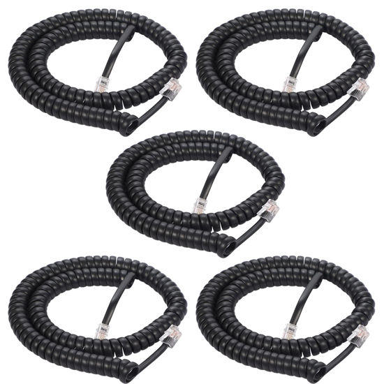Picture of Seefeful Telephone Handset Cord, 8Ft Uncoiled / 1.4Ft Coiled Landline Phone Handset Cable 4P4C Telephone Accessory Black (5 Pack)