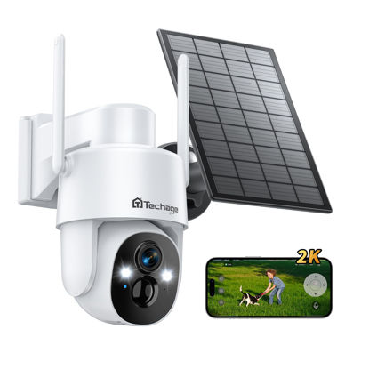 Picture of Techage 2K Solar Camera Outdoor Wireless, Security Camera Wireless Outdoor, Battery Powered cam with Spotlight, 2-Way Talk, PIR Motion Detection, Color Night Vision, 360° PTZ, Siren, Works with Alexa
