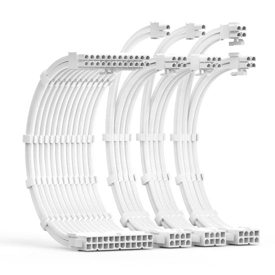 Picture of ABNO1 PSU Cable Extension Kit 30CM Length with Cable Combs 1x24Pin/1x8Pin(4+4) EPS/2x8Pin(6P+2P) PCI-E/PC Sleeved Cable for ATX Power Supply(White)