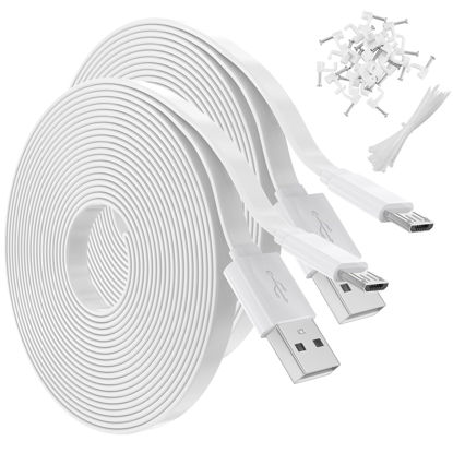 Picture of 2 Pack 30FT Flat Power Extension Cable for WyzeCam, YI Camera NestCam Blink Wyze Cam OG Wyze Cam Pan Netvue Kasa Cam Cloud Camera Arlo Q Furbo Dog, USB to Micro USB Durable Charging and Data Sync Cord