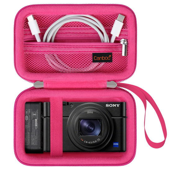 Picture of Canboc Carrying Case for Sony RX100 VII/ RX100 VI/ RX100 V/ RX100 IV/ RX100 III Compact Digital Camera, Point and Shoot Vlogging Camera Bag, Zipper Mesh Pocket fits USB Cable, Batteries, Rosered
