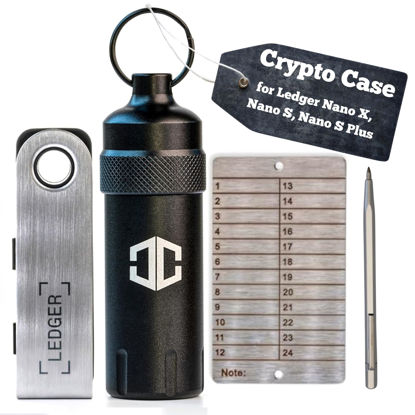 Picture of Crypto Case - Aluminum Waterproof Case for Ledger Nano X, Nano S, Nano S Plus - Shockproof, Portable Hardware Cold Wallet for Ledger - 24 Word Seed Phrase Plate and Engraving Pen Included