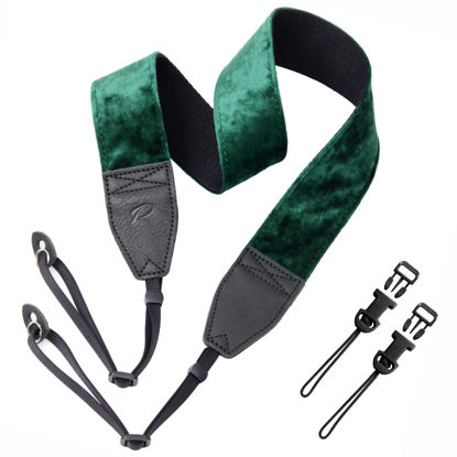 Picture of Padwa Lifestyle Velvet Camera Strap - 2" Wide Full Grain Cowhide Head Soft Velvet Straps for Photographers,Complimentary 2 Pcs Quick Release for All DSLR,SLR,Mirrorless Cameras,Binoculars - Green