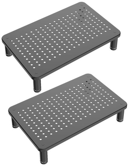Picture of Husky Mounts 2-Pack Monitor Riser Laptop Stand, Adjustable Legs, Stackable, 14.5" x 9.25" x 3.25" Max Height, Matte Black Steel-Black.