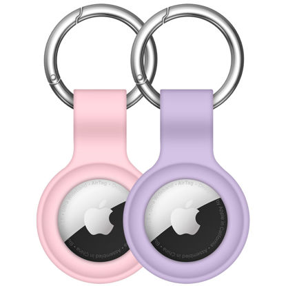 Picture of 【2 Pack】 Linsaner Compatible with AirTag Case Keychain Air Tag Holder Silicone AirTags Key Ring Cases Tags Chain Apple AirTag GPS Item Finders Accessories，Pink+Purple