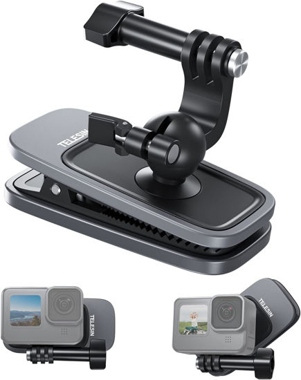 Picture of TELESIN Backpack Clip Mount 360 Swivel Ball Joint Shoulder Bag Belt Strap Mounts Accessories for GoPro 13 12 11 10 9 8 7 6 5 Insta 360 X3 Ace Pro DJI Action 3 4 Osmo Pocket 3 Bike Motorcycle Accessory