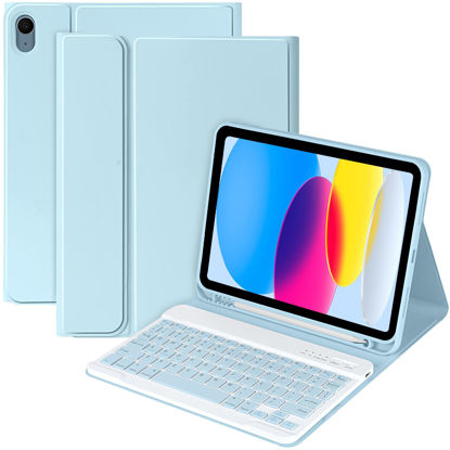Picture of MMK Keyboard Case for iPad 10th Generation 10.9" 2022, for iPad Keyboard 10th Generation Case for (A2757/A2777/A2696/A3162), for iPad Case with Detachable Bluetooth Keyboard & Pencil Holder-Sky Blue