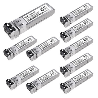 Picture of 10Pack 10G SFP+ LC Module, 10GBase-SR Multi-Mode Ethernet Transceiver, 850nm MMF up to 400m - Compatible with Cisco, Meraki, Ubiquiti, Mikrotik, Netgear, HPE, TP-Link, Aruba and More