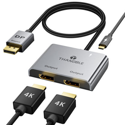 Picture of THANDBLE DisplayPort to Dual DisplayPort Adapter (4K@60Hz) Display Port 1 in 2 Out Splitter for Dual Monitor Extended Display, MST DP to 2 DP Adapter for PC, Graphics Card