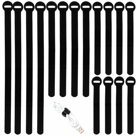 Picture of 150PCS Reusable Cable Ties - 4+6+8+10inch Multi-Purpose Cable management Hook & Loop Cable Straps Wire Ties,Adjustable Fastening Cord Organizer,Cable Organizer for Home,Office and Data Centers,Black