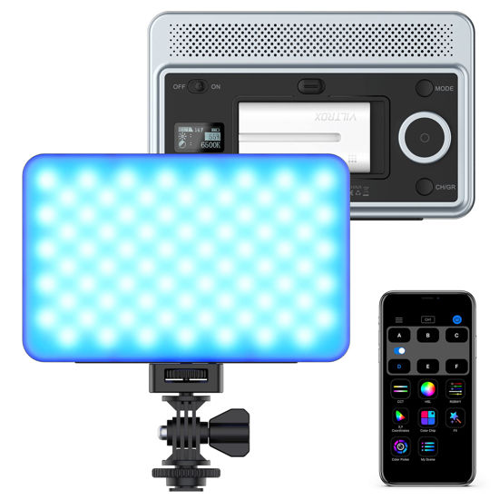 Picture of VILTROX RGB Led Panel Light, Smartphone Control Full Color On Camera LED Photography Light, 2600K-6800K Dimmable LED Video Light, with NP-F550 Battery (Sprite 15C)