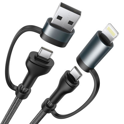 Picture of XUDUO 4-in-1 USB C Cable Lightning Cable 60W [Fast Charging & Data Sync] 6FT Multi IP-ad Charger Cable Charging Cord Lightning/Type C/USB A Ports for iPhone 16/15/15 Pro/15 Plus/15 14 Pro Max