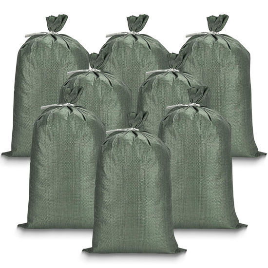 Picture of CreiYuan Flood Control Empty Sand Bags 10PCS, Durable Green Flood Bags, 14"x26" Large Capacity 50lbs, with Tie Closure, UV Resistant Design, Multi-Purpose Emergency Flood and Storm Protection