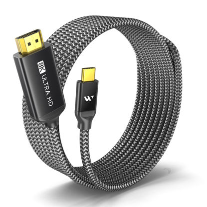 Picture of WARRKY USB C to HDMI 2.1 Cable 8K@60Hz, 4K@240Hz/120Hz,[Gold-Plated Plug, Aluminum Case]48Gbps,HDCP2.3,Compatible with Thunderbolt 3/4/5, USB4, iPhone 16/15, MacBook Pro/Air, Galaxy S24, Dell,XPS,10FT