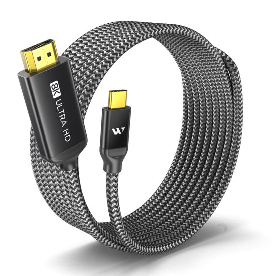 Picture of WARRKY USB C to HDMI 2.1 Cable 8K@60Hz, 4K@240Hz/120Hz,[Gold-Plated Plug, Aluminum Case]48Gbps,HDCP2.3,Compatible with Thunderbolt 3/4/5, USB4, iPhone 16/15, MacBook Pro/Air, Galaxy S24, Dell,XPS,10FT