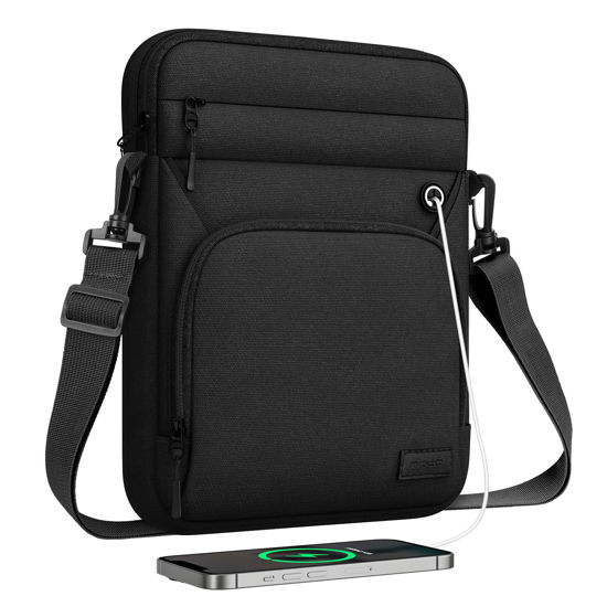 Picture of MoKo 12.9 Inch Tablet Sleeve Bag, Fits 13 Inch New iPad Pro M4 & Air M2 2024, iPad Pro 12.9 inch M2&M1, Galaxy Tab S9/S8 Plus 12.4", Multifunctional Bag with Shoulder and Headphone Port, Black