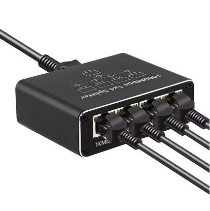 Picture of Gigabit Ethernet Splitter 1 to 4 - Network Splitter with USB Power Cable, RJ45 Internet Splitter Adapter 1000Mbps High Speed for Cat 5/5e/6/7/8 Cable [4 Devices Networked Simultaneously]