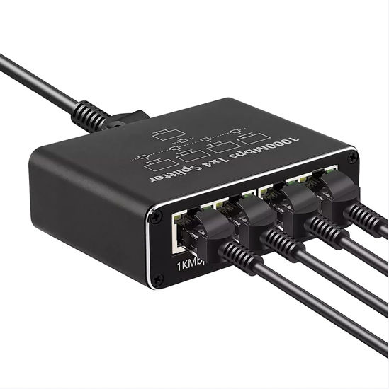 Picture of Gigabit Ethernet Splitter 1 to 4 - Network Splitter with USB Power Cable, RJ45 Internet Splitter Adapter 1000Mbps High Speed for Cat 5/5e/6/7/8 Cable [4 Devices Networked Simultaneously]