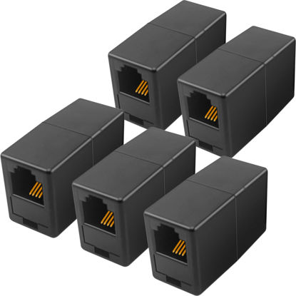 Picture of NECABLES 5Pack RJ11 Coupler Phone Line Connector Telephone Cord Adapter RJ11 6P4C Female to Female for Landline Phone and Fax Black
