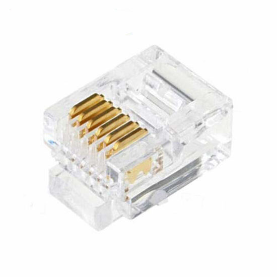 Picture of Uvital 200 Pack RJ12 6P6C Plug, Transparent Telephone Jack Flat Cable Modular Plug Connector Clear Line Snap-in Crimp-On Plugs